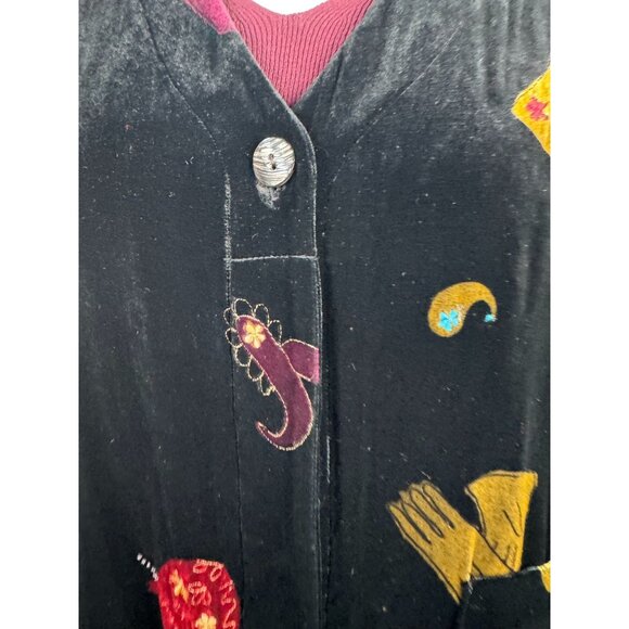 Vintage David Dart Collection Embroidered Velvet Vest Black Pink Whimsical Art W - Picture 13 of 16
